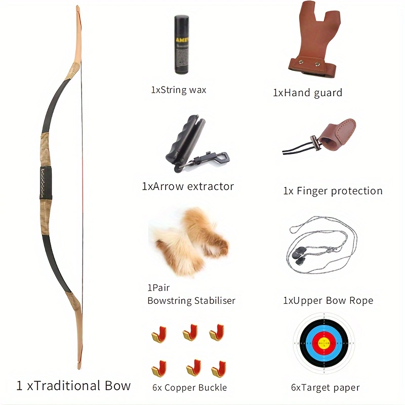 20-35lbs Split Traditional Archery Bow Set, Outdoor Adult Shooting And Hunting Accessories